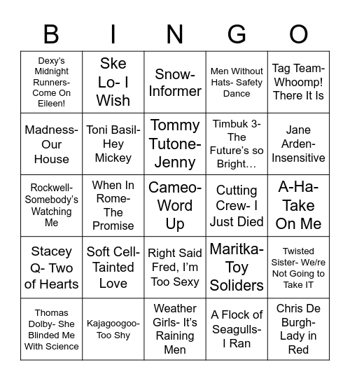 Total-Quiz.com presents Radio Bingo One Hit Wonders Bingo Card