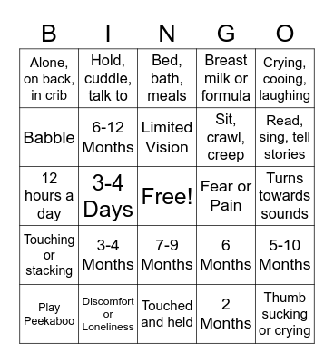 Child Development Bingo Card