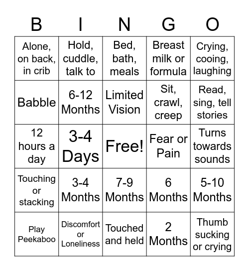 Child Development Bingo Card