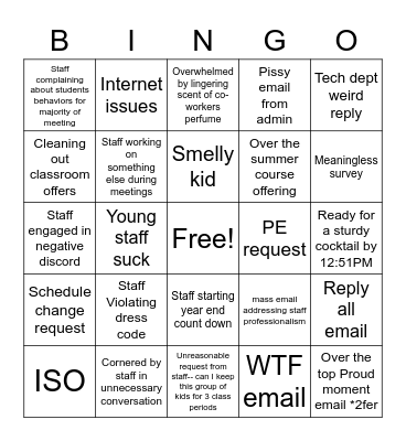 Get us to Summer Break! Bingo Card
