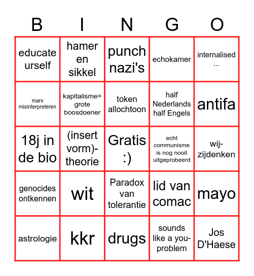 Rode Driehoek Bingo Card