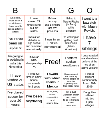 Fun Fact Bingo! Bingo Card