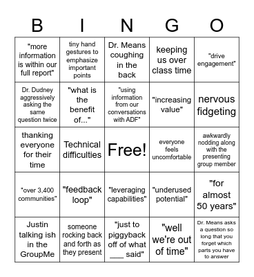 MNGT 475H Bingo Card