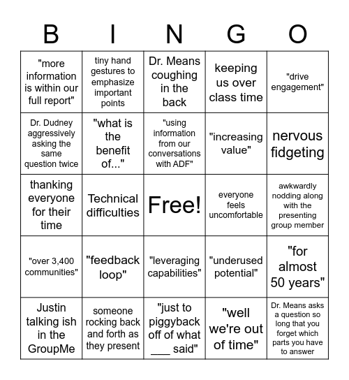 MNGT 475H Bingo Card