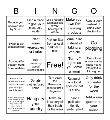 Environmental Science - Call to Action Bingo Card