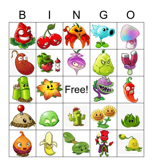Plants Vs Zombies Only Plants Bingo Card