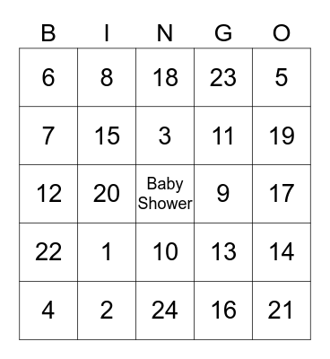 Mommy to Be! Bingo Card