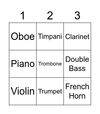 Instrument Tic Tac Toe Bingo Card