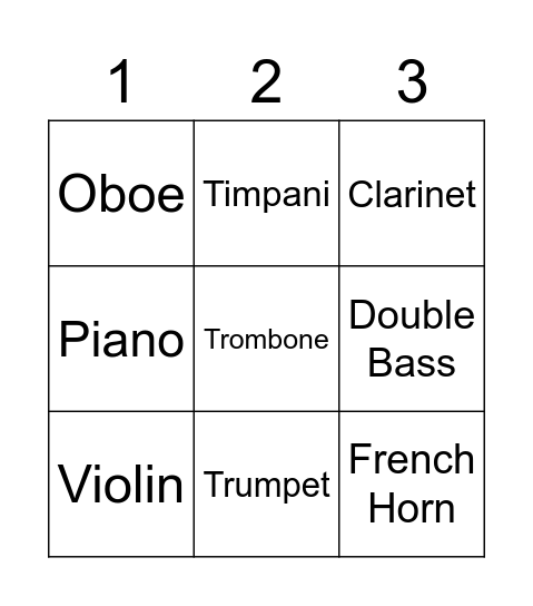 Instrument Tic Tac Toe Bingo Card