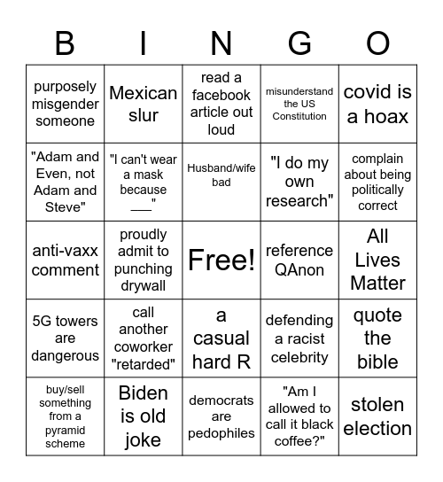 Bad Takes Bingo Card