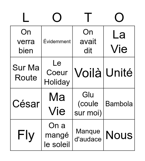 La Manie Musicale Bingo Card