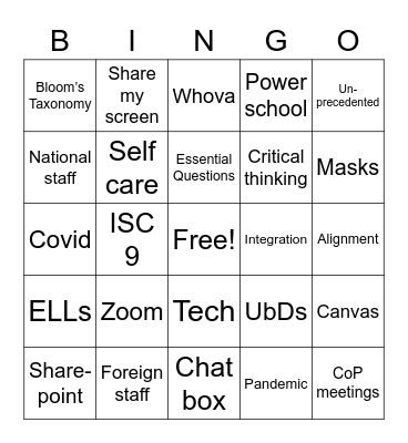 Teacher Meeting Bingo Card