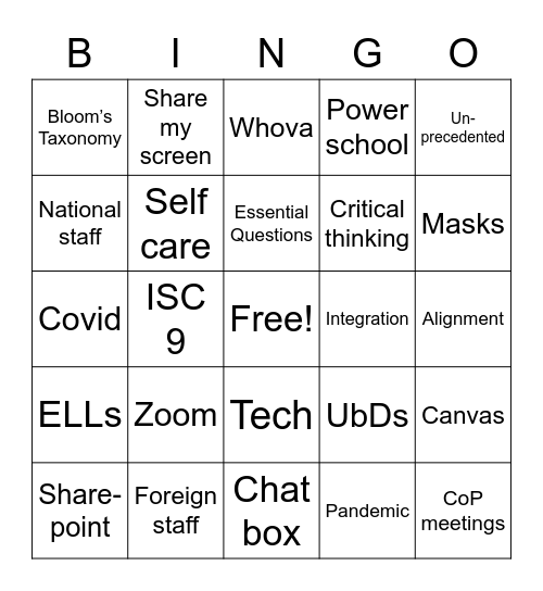 Teacher Meeting Bingo Card