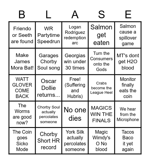 Season 15 Blaseball Bingo Card