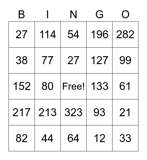 GROUP 1: LONG DIVISION BINGO Card