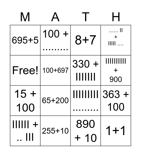 Math BINGO Card