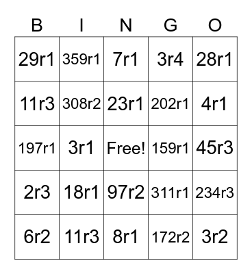 GROUP 2: LONG DIVISION BINGO Card