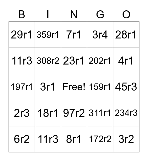 GROUP 2: LONG DIVISION BINGO Card