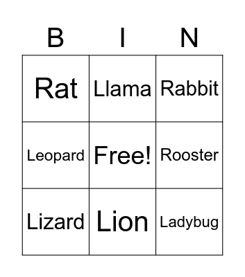 Animals Bingo Card