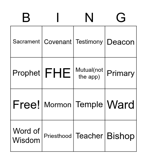 Church of Jesus Christ of Latter-Day Saints-ology BIngo Card