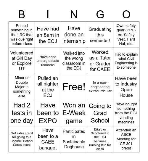 CAEE/Engineering Bingo Card