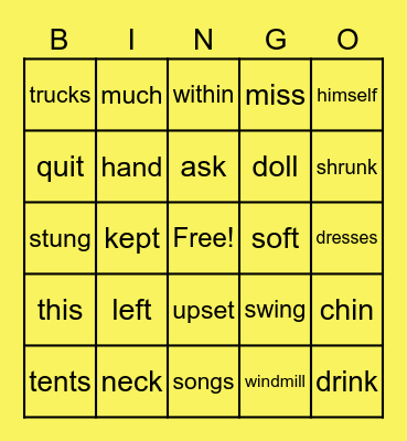 AAS Level One Word Cards 71_170 Bingo Card