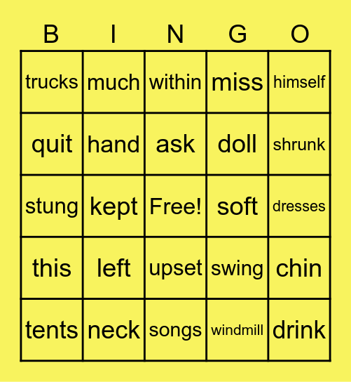 AAS Level One Word Cards 71_170 Bingo Card