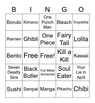 Anime Bingo! Bingo Card