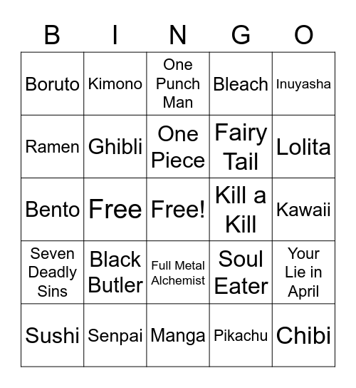 Anime Bingo! Bingo Card