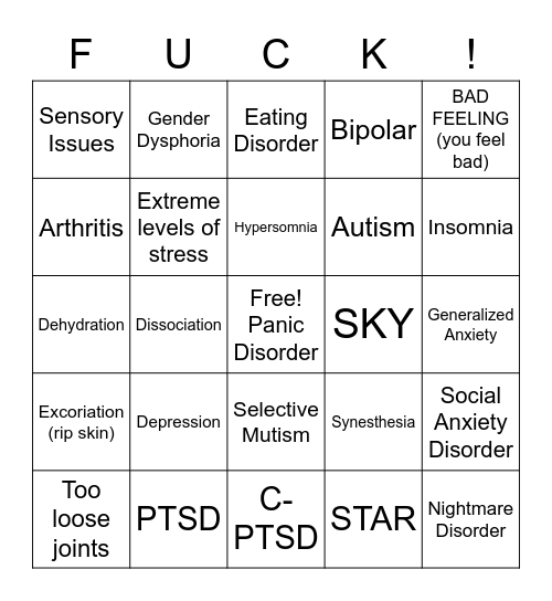 Diagnosis Bingo Card