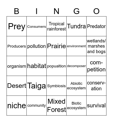 Life Science Bingo Card