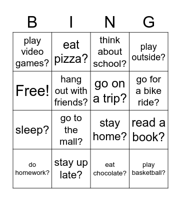 Spring Break Bingo Card