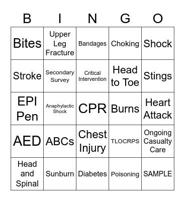 SJA Bingo Night Bingo Card