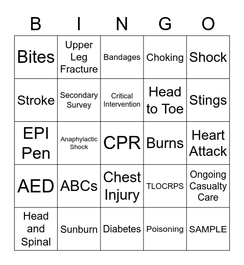SJA Bingo Night Bingo Card
