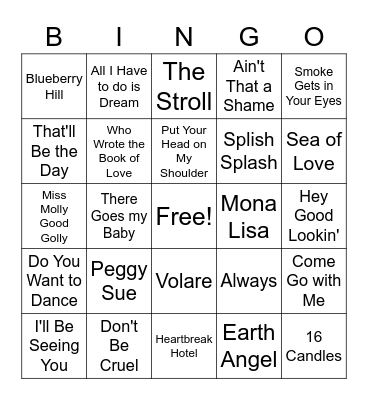Oldies Bingo Card