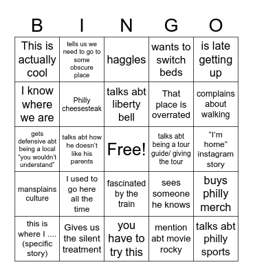 Philly Albie Bingo Card