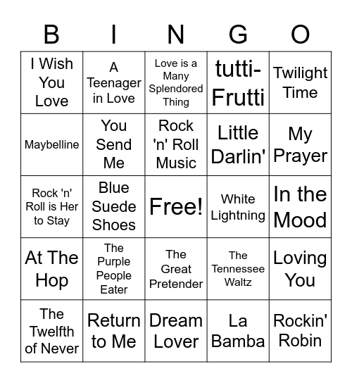 Oldies Bingo Card