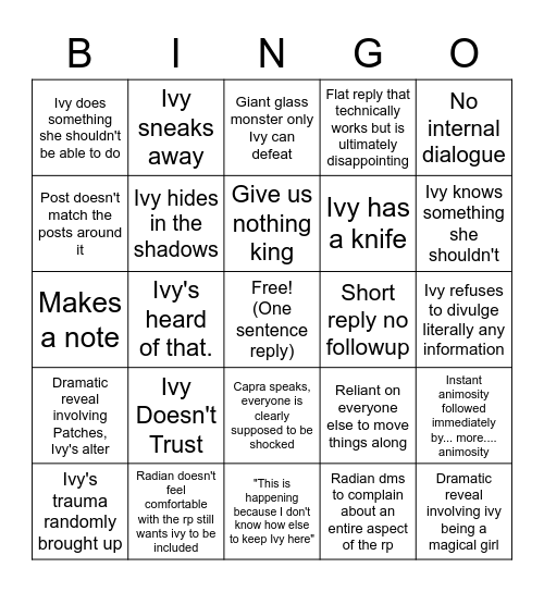 Radian's RP Bingo Card