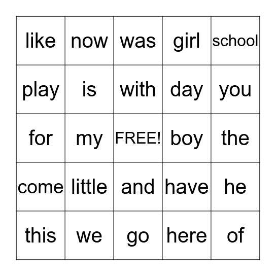 Sight Word Bingo 2! Bingo Card