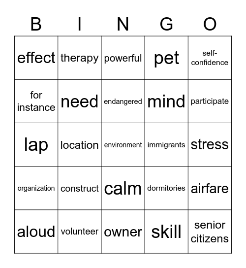 Chapters 5 and 6 Vocabulary Bingo Card