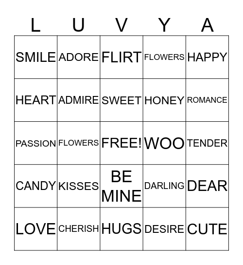 Happy Valentine's Day Bingo Card