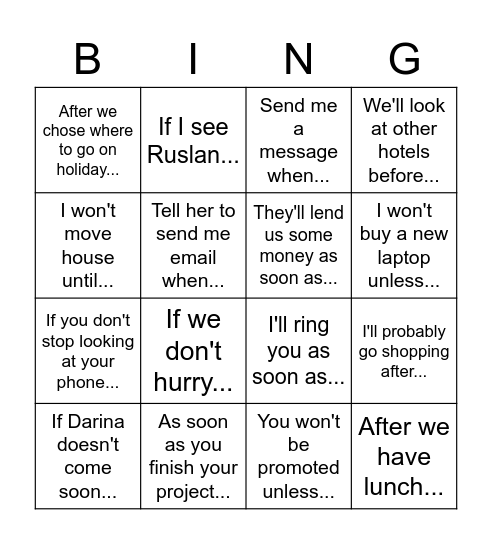 Bingo 1 Conditional Bingo Card