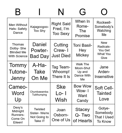 Total-Quiz.com presents Radio Bingo One Hit Wonders Bingo Card