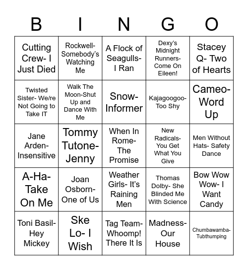 Total-Quiz.com presents Radio Bingo One Hit Wonders Bingo Card