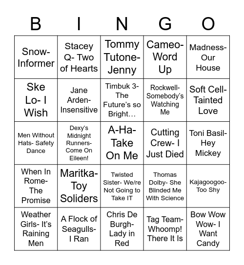 Total-Quiz.com presents Radio Bingo One Hit Wonders Bingo Card