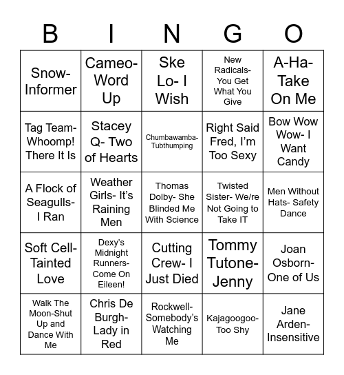 Total-Quiz.com presents Radio Bingo One Hit Wonders Bingo Card
