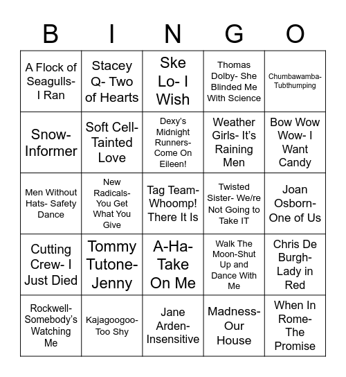 Total-Quiz.com presents Radio Bingo One Hit Wonders Bingo Card