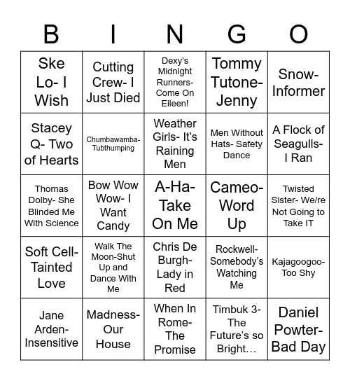 Total-Quiz.com presents Radio Bingo One Hit Wonders Bingo Card