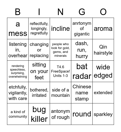 T4.6 Thinko Units 1-3 Bingo Card