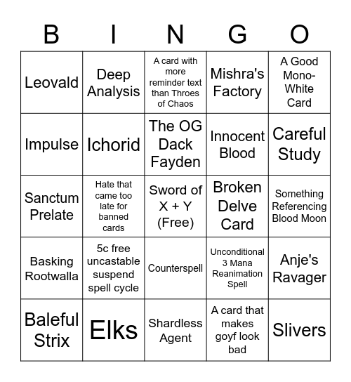 Modern Horizons 2 Bingo Card